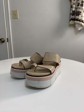 Naked Feet Beige and Pink Platform Wedge Sandals